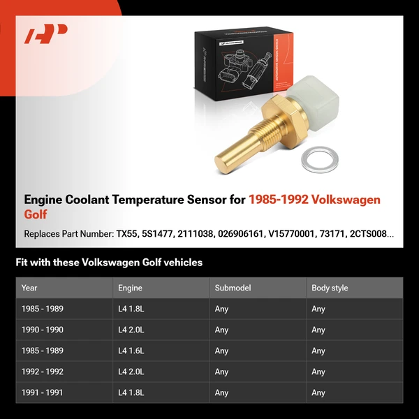 Engine Coolant Temperature Sensor for 1985-1992 Volkswagen Golf