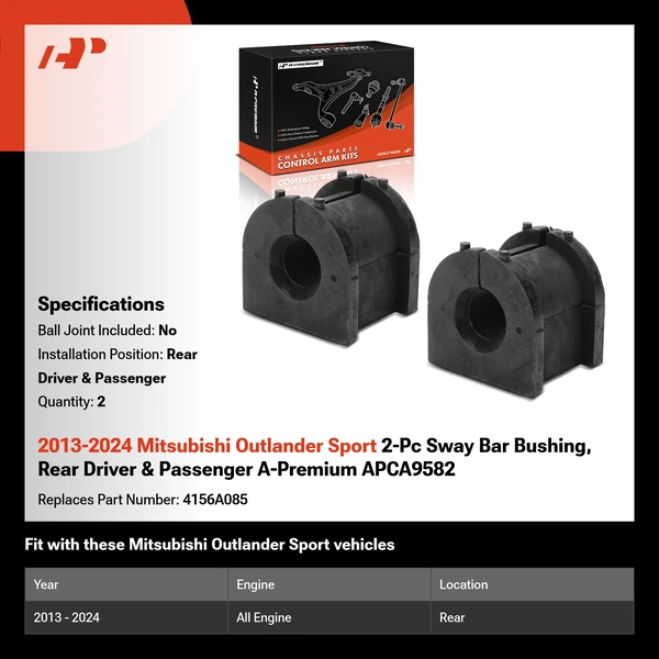 2013-2024 Mitsubishi Outlander Sport 2-Pc Sway Bar Bushing, Rear Driver & Passenger A-Premium APCA9582