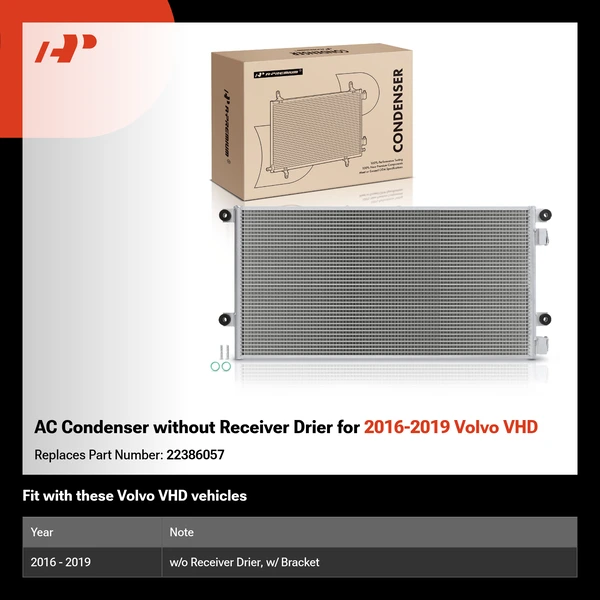 AC Condenser without Receiver Drier for 2016-2019 Volvo VHD