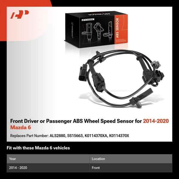 Front Driver or Passenger ABS Wheel Speed Sensor for 2014-2020 Mazda 6