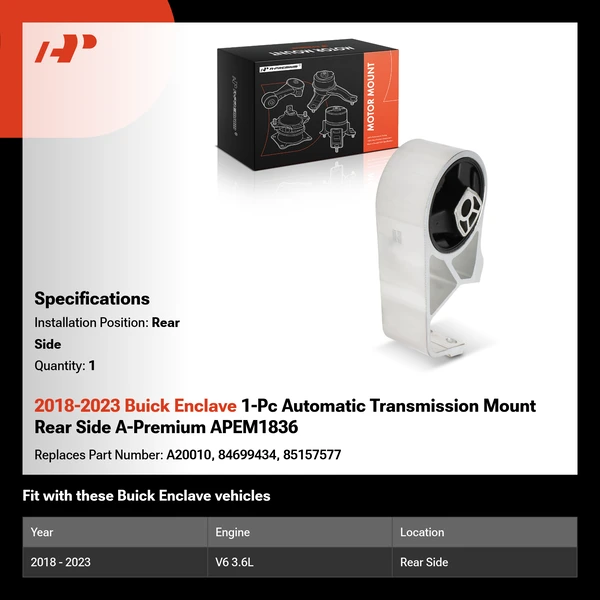 2018-2023 Buick Enclave 1-Pc Automatic Transmission Mount Rear Side A-Premium APEM1836