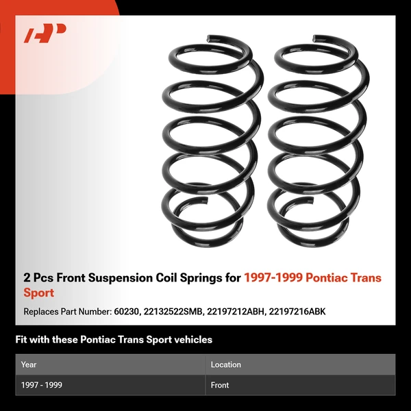 2 Pcs Front Suspension Coil Springs for 1997-1999 Pontiac Trans Sport