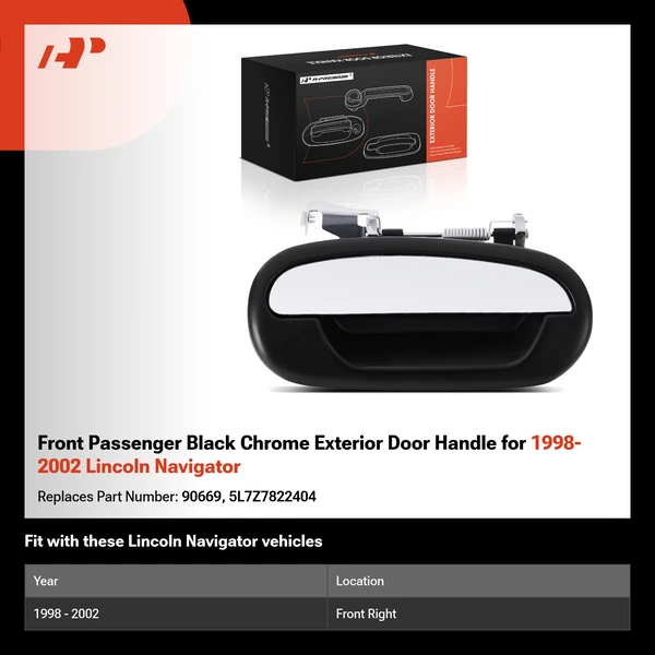 Front Passenger Black Chrome Exterior Door Handle for 1998-2002 Lincoln Navigator