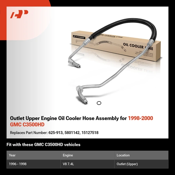 Outlet Upper Engine Oil Cooler Hose Assembly for 1998-2000 GMC C3500HD