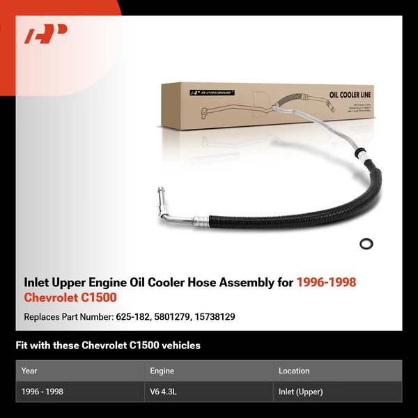 Inlet Upper Engine Oil Cooler Hose Assembly for 1996-1998 Chevrolet C1500