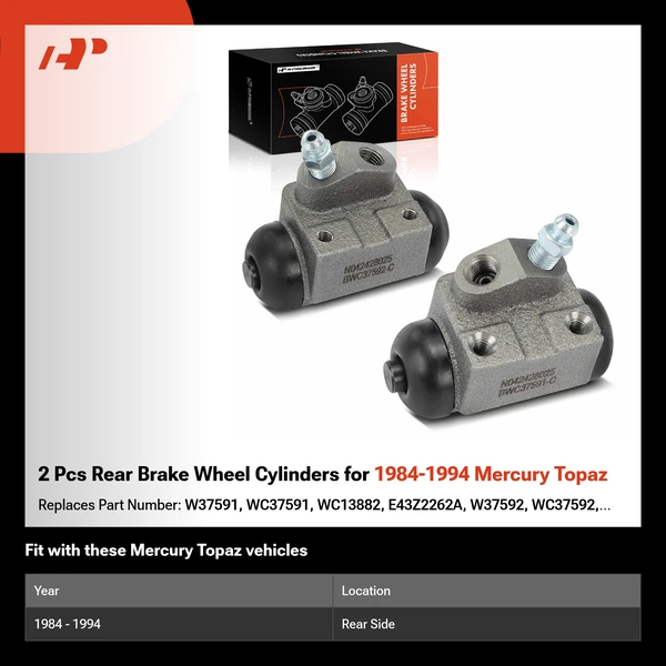 2 Pcs Rear Brake Wheel Cylinders for 1984-1994 Mercury Topaz