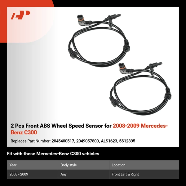 2 Pcs Front ABS Wheel Speed Sensor for 2008-2009 Mercedes-Benz C300