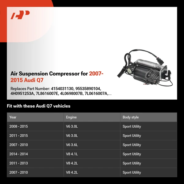 Air Suspension Compressor for 2007-2015 Audi Q7