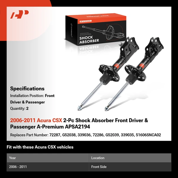 2006-2011 Acura CSX 2-Pc Shock Absorber Front Driver & Passenger A-Premium APSA2194