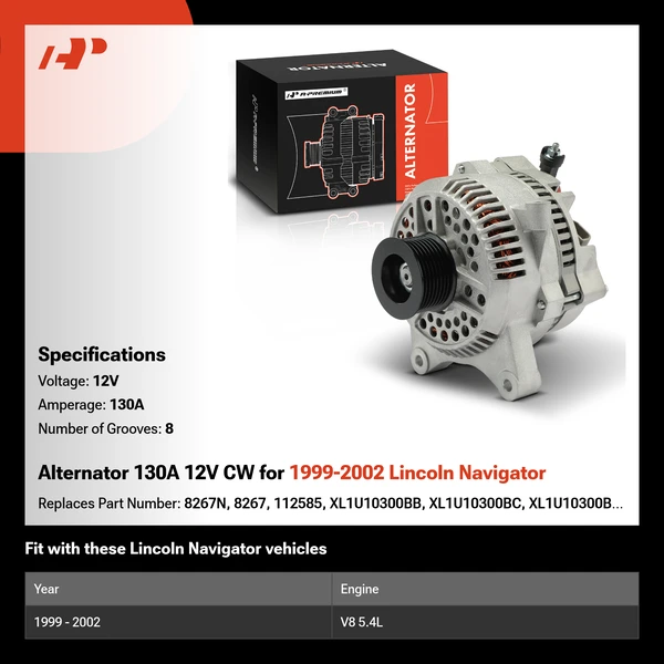 Alternator 130A 12V CW for 1999-2002 Lincoln Navigator