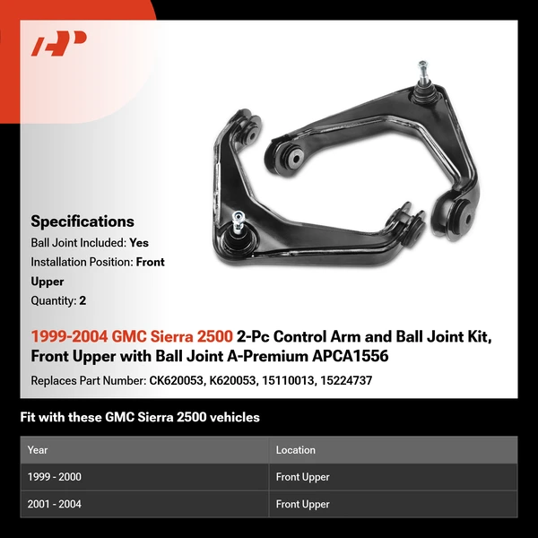 1999-2004 GMC Sierra 2500 2-Pc Control Arm and Ball Joint Kit, Front Upper with Ball Joint A-Premium APCA1556