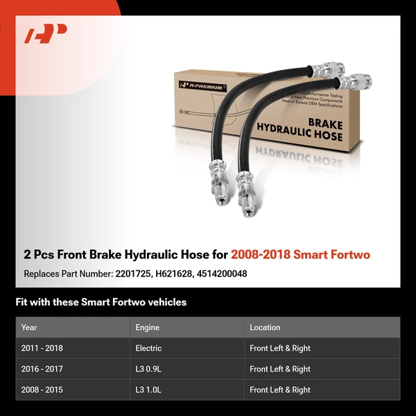 2 Pcs Front Brake Hydraulic Hose for 2008-2018 Smart Fortwo