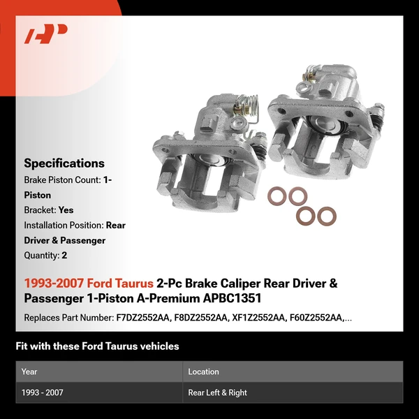 1993-2007 Ford Taurus 2-Pc Brake Caliper Rear Driver & Passenger 1-Piston A-Premium APBC1351