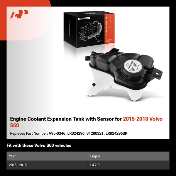 Engine Coolant Expansion Tank with Sensor for 2015-2018 Volvo S60