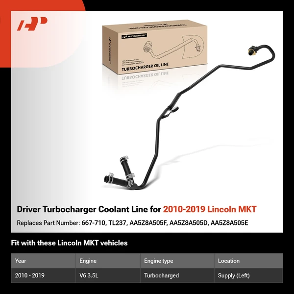 Driver Turbocharger Coolant Line for 2010-2019 Lincoln MKT