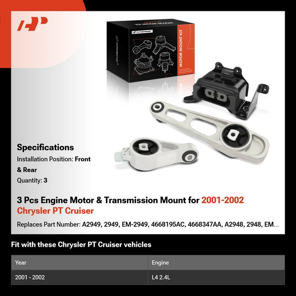 3 Pcs Engine Motor & Transmission Mount for 2001-2002 Chrysler PT Cruiser