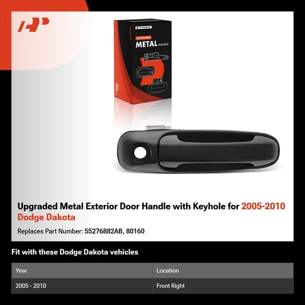 Upgraded Metal Exterior Door Handle with Keyhole for 2005-2010 Dodge Dakota