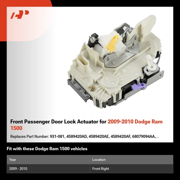 Front Passenger Door Lock Actuator for 2009-2010 Dodge Ram 1500