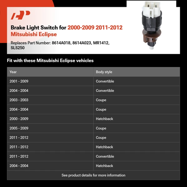 Brake Light Switch for 2000-2009 2011-2012 Mitsubishi Eclipse