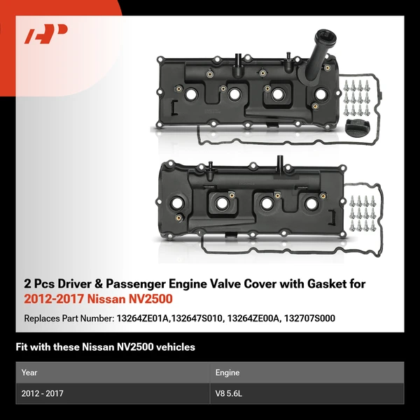2 Pcs Driver & Passenger Engine Valve Cover with Gasket for 2012-2017 Nissan NV2500