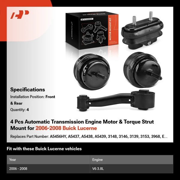 4 Pcs Automatic Transmission Engine Motor & Torque Strut Mount for 2006-2008 Buick Lucerne