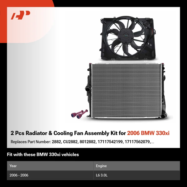 2 Pcs Radiator & Cooling Fan Assembly Kit for 2006 BMW 330xi