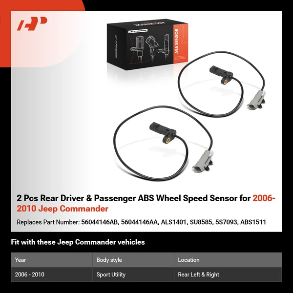 2 Pcs Rear Driver & Passenger ABS Wheel Speed Sensor for 2006-2010 Jeep Commander