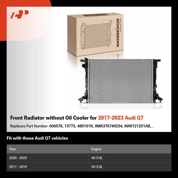 Front Radiator without Oil Cooler for 2017-2023 Audi Q7
