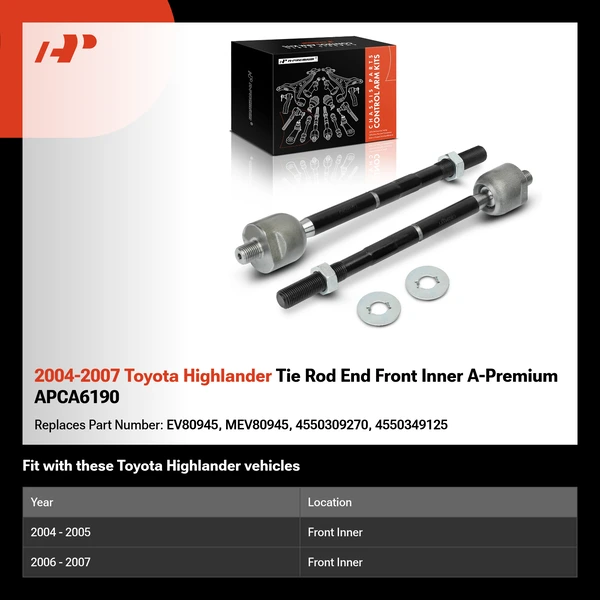 2004-2007 Toyota Highlander Tie Rod End Front Inner A-Premium APCA6190
