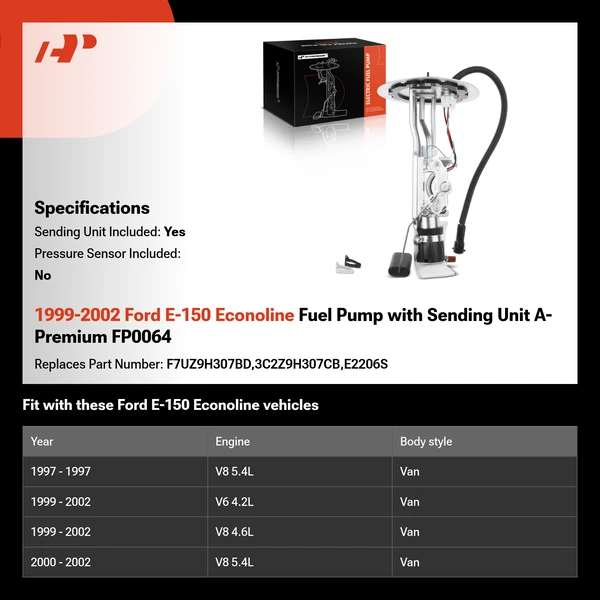 1999-2002 Ford E-150 Econoline Fuel Pump with Sending Unit A-Premium FP0064