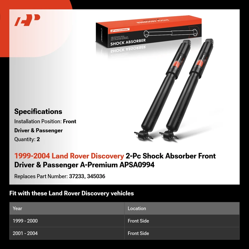 1999-2004 Land Rover Discovery 2-Pc Shock Absorber Front Driver & Passenger A-Premium APSA0994