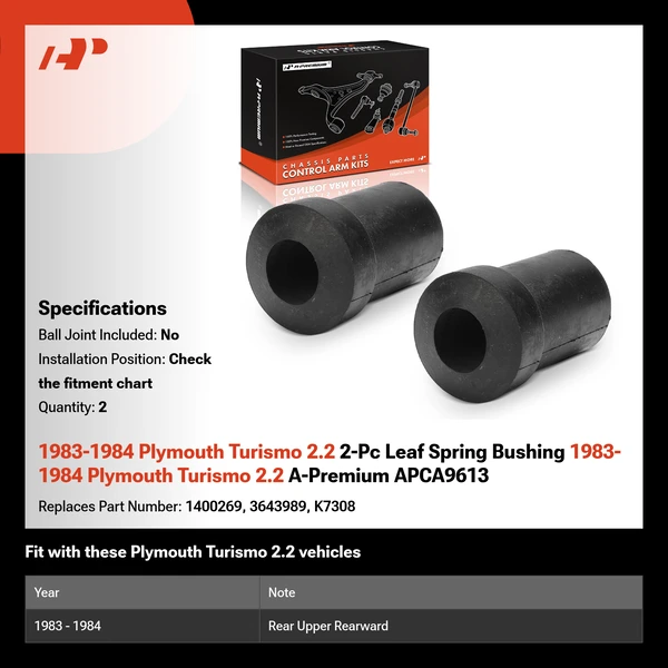 1983-1984 Plymouth Turismo 2.2 2-Pc Leaf Spring Bushing 1983-1984 Plymouth Turismo 2.2 A-Premium APCA9613