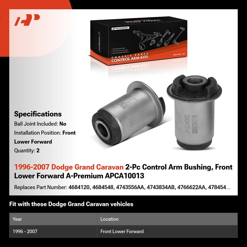 1996-2007 Dodge Grand Caravan 2-Pc Control Arm Bushing, Front Lower Forward A-Premium APCA10013