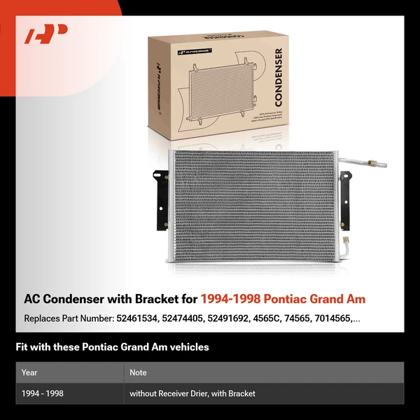 AC Condenser with Bracket for 1994-1998 Pontiac Grand Am