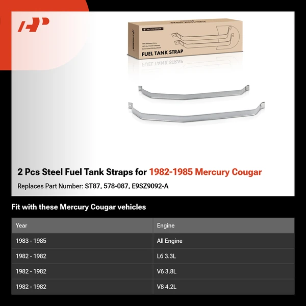 2 Pcs Steel Fuel Tank Straps for 1982-1985 Mercury Cougar