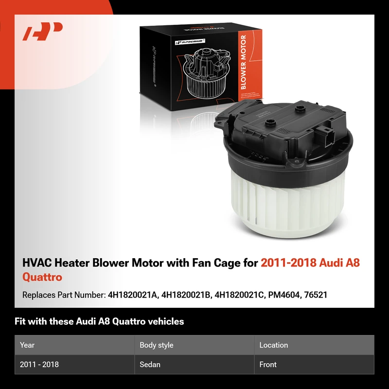 HVAC Heater Blower Motor with Fan Cage for 2011-2018 Audi A8 Quattro