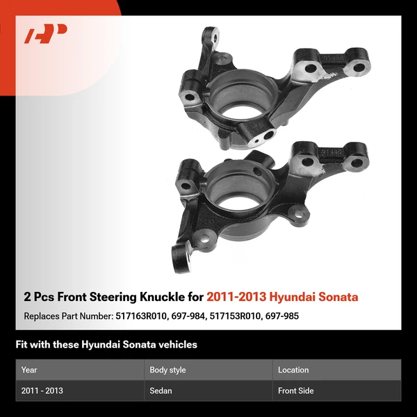 2 Pcs Front Steering Knuckle for 2011-2013 Hyundai Sonata
