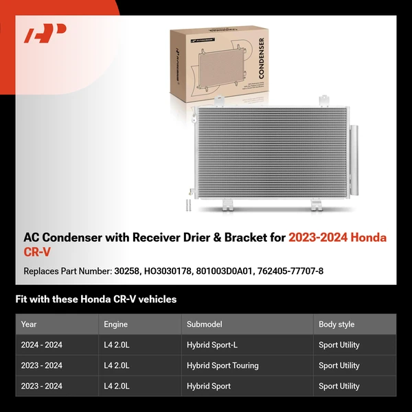 AC Condenser with Receiver Drier & Bracket for 2023-2024 Honda CR-V