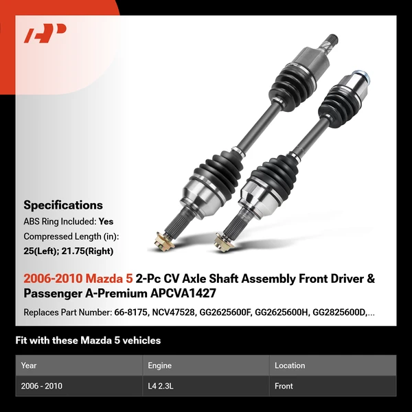 2006-2010 Mazda 5 2-Pc CV Axle Shaft Assembly Front Driver & Passenger A-Premium APCVA1427