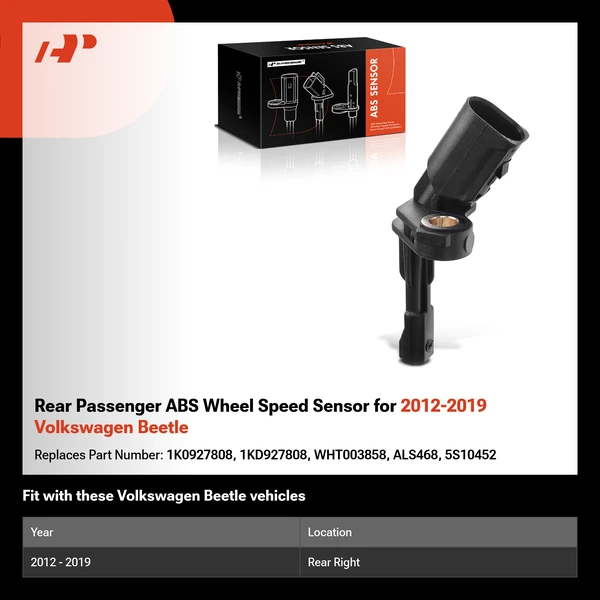 Rear Passenger ABS Wheel Speed Sensor for 2012-2019 Volkswagen Beetle