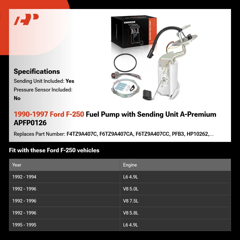 1990-1997 Ford F-250 Fuel Pump with Sending Unit A-Premium APFP0126