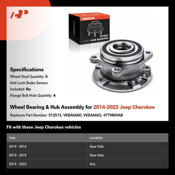 Wheel Bearing & Hub Assembly for 2014-2022 Jeep Cherokee