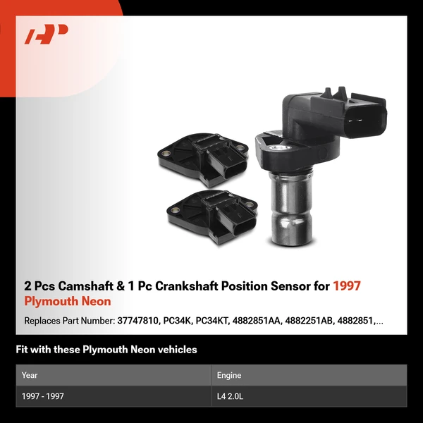 2 Pcs Camshaft & 1 Pc Crankshaft Position Sensor for 1997 Plymouth Neon