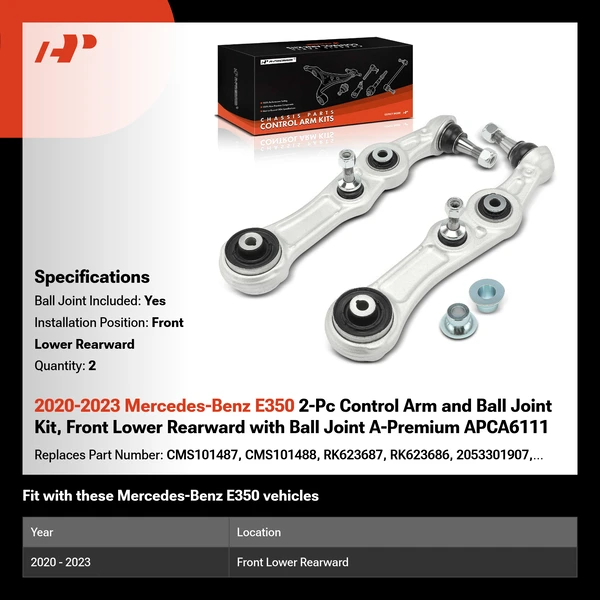 2020-2023 Mercedes-Benz E350 2-Pc Control Arm and Ball Joint Kit, Front Lower Rearward with Ball Joint A-Premium APCA6111
