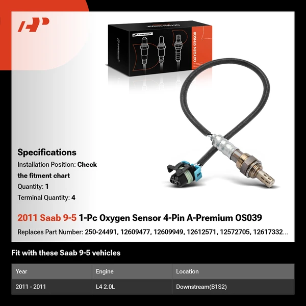 2011 Saab 9-5 1-Pc Oxygen Sensor 4-Pin A-Premium OS039