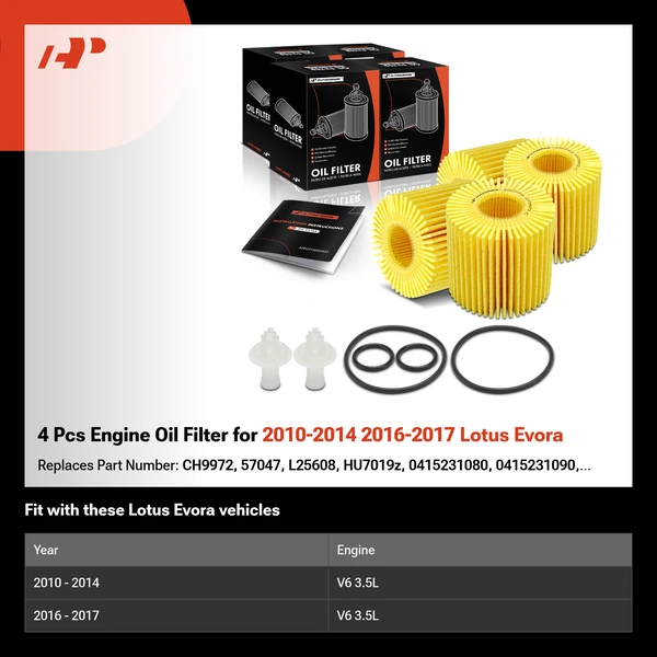 4 Pcs Engine Oil Filter for 2010-2014 2016-2017 Lotus Evora