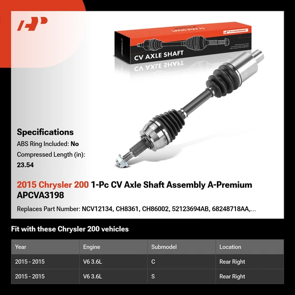 2015 Chrysler 200 1-Pc CV Axle Shaft Assembly A-Premium APCVA3198