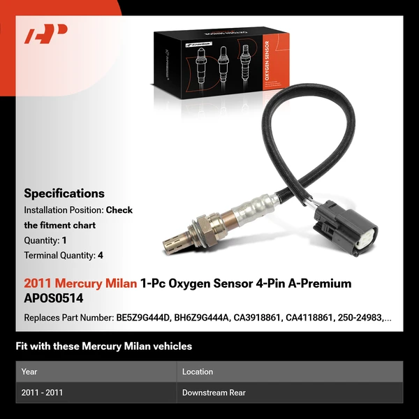 2011 Mercury Milan 1-Pc Oxygen Sensor 4-Pin A-Premium APOS0514