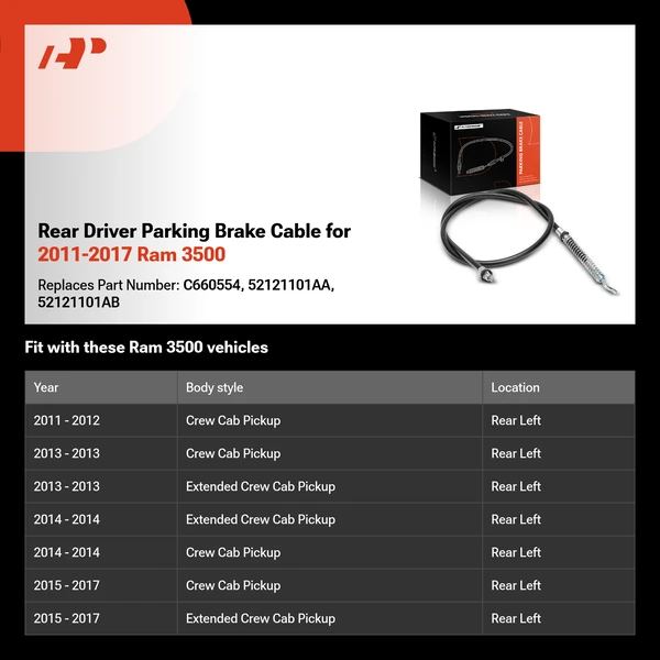 Rear Driver Parking Brake Cable for 2011-2017 Ram 3500