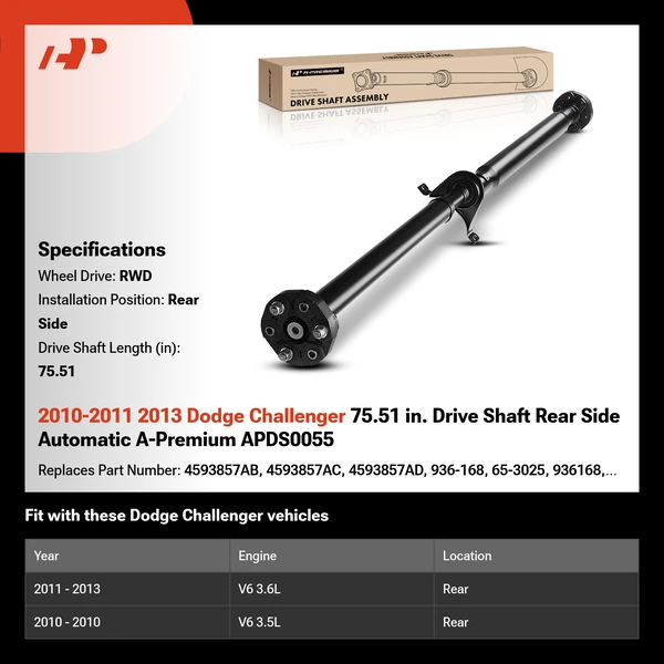 2010-2011 2013 Dodge Challenger 75.51 in. Drive Shaft Rear Side Automatic A-Premium APDS0055
